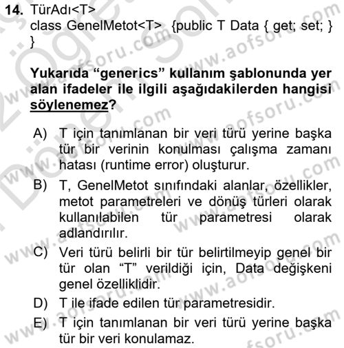İleri Programlama 1 Dersi 2021 - 2022 Yılı (Final) Dönem Sonu Sınav Soruları 14. Soru