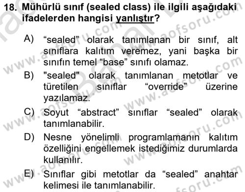 İleri Programlama 1 Dersi 2021 - 2022 Yılı (Final) Dönem Sonu Sınav Soruları 18. Soru