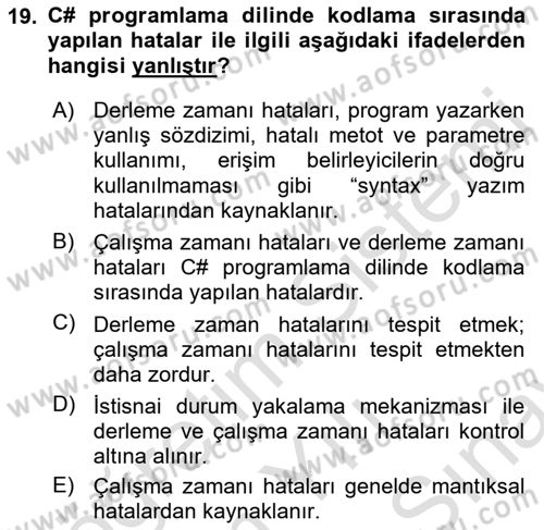 İleri Programlama 1 Dersi 2021 - 2022 Yılı (Final) Dönem Sonu Sınav Soruları 19. Soru