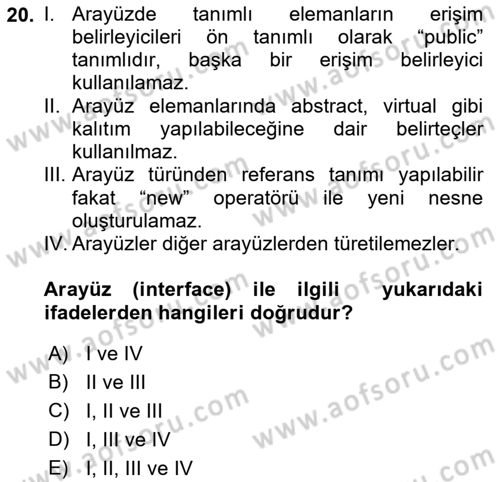 İleri Programlama 1 Dersi 2021 - 2022 Yılı (Final) Dönem Sonu Sınav Soruları 20. Soru