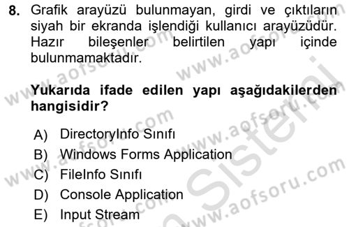 İleri Programlama 1 Dersi 2021 - 2022 Yılı (Final) Dönem Sonu Sınav Soruları 8. Soru