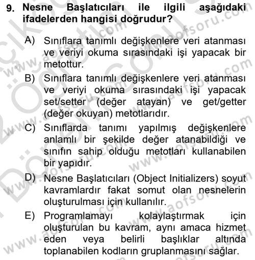 İleri Programlama 1 Dersi 2021 - 2022 Yılı (Final) Dönem Sonu Sınav Soruları 9. Soru
