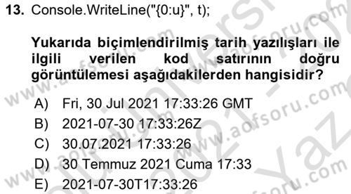 İleri Programlama 1 Dersi 2021 - 2022 Yılı Yaz Okulu Sınav Soruları 13. Soru