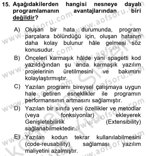 İleri Programlama 1 Dersi 2021 - 2022 Yılı Yaz Okulu Sınav Soruları 15. Soru