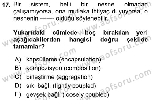 İleri Programlama 1 Dersi 2021 - 2022 Yılı Yaz Okulu Sınav Soruları 17. Soru