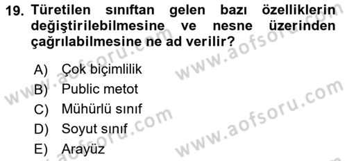 İleri Programlama 1 Dersi 2021 - 2022 Yılı Yaz Okulu Sınav Soruları 19. Soru