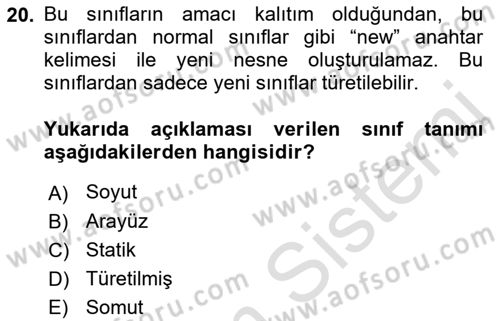 İleri Programlama 1 Dersi 2021 - 2022 Yılı Yaz Okulu Sınav Soruları 20. Soru
