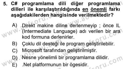 İleri Programlama 1 Dersi 2021 - 2022 Yılı Yaz Okulu Sınav Soruları 5. Soru