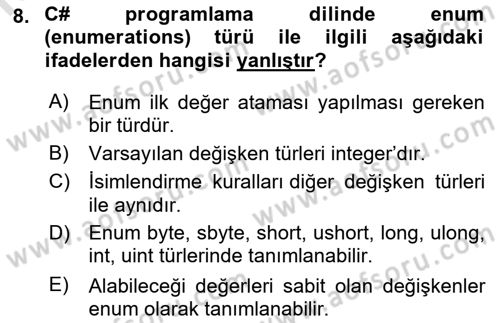 İleri Programlama 1 Dersi 2021 - 2022 Yılı Yaz Okulu Sınav Soruları 8. Soru