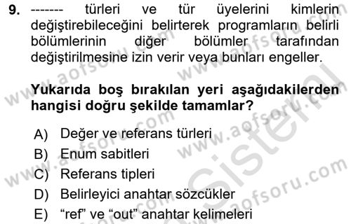 İleri Programlama 1 Dersi 2021 - 2022 Yılı Yaz Okulu Sınav Soruları 9. Soru