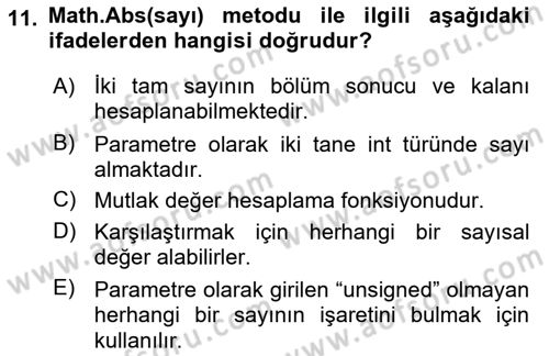 İleri Programlama 1 Dersi 2022 - 2023 Yılı Yaz Okulu Sınav Soruları 11. Soru