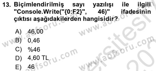İleri Programlama 1 Dersi 2022 - 2023 Yılı Yaz Okulu Sınav Soruları 13. Soru
