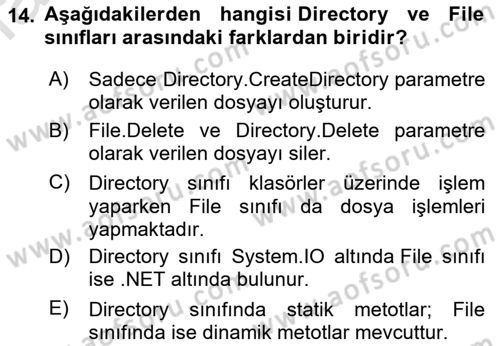 İleri Programlama 1 Dersi 2022 - 2023 Yılı Yaz Okulu Sınav Soruları 14. Soru