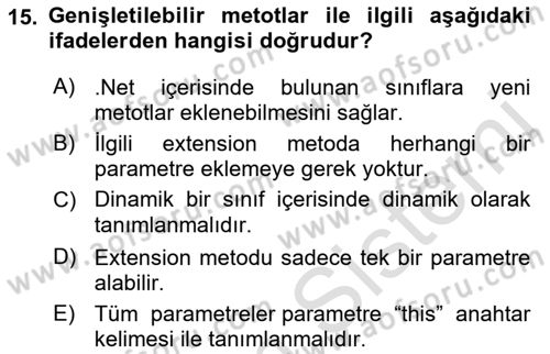 İleri Programlama 1 Dersi 2022 - 2023 Yılı Yaz Okulu Sınav Soruları 15. Soru