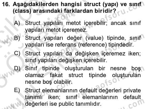 İleri Programlama 1 Dersi 2022 - 2023 Yılı Yaz Okulu Sınav Soruları 16. Soru