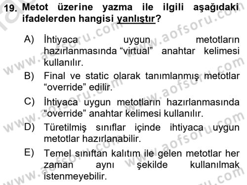 İleri Programlama 1 Dersi 2022 - 2023 Yılı Yaz Okulu Sınav Soruları 19. Soru