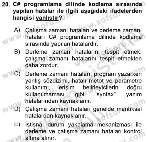 İleri Programlama 1 Dersi 2022 - 2023 Yılı Yaz Okulu Sınav Soruları 20. Soru