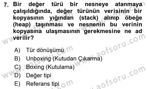 İleri Programlama 1 Dersi 2022 - 2023 Yılı Yaz Okulu Sınav Soruları 7. Soru