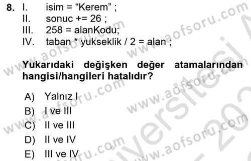 İleri Programlama 1 Dersi 2022 - 2023 Yılı Yaz Okulu Sınav Soruları 8. Soru