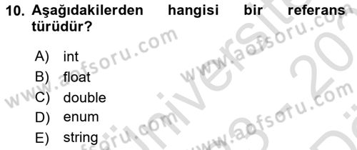 İleri Programlama 1 Dersi 2023 - 2024 Yılı (Vize) Ara Sınav Soruları 10. Soru
