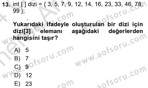 İleri Programlama 1 Dersi 2023 - 2024 Yılı (Vize) Ara Sınav Soruları 13. Soru