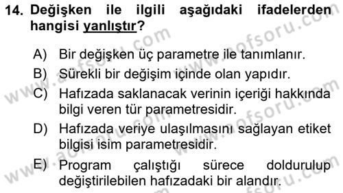 İleri Programlama 1 Dersi 2023 - 2024 Yılı (Vize) Ara Sınav Soruları 14. Soru