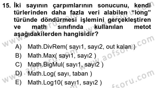 İleri Programlama 1 Dersi 2023 - 2024 Yılı (Vize) Ara Sınav Soruları 15. Soru