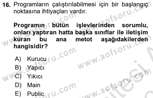 İleri Programlama 1 Dersi 2023 - 2024 Yılı (Vize) Ara Sınav Soruları 16. Soru