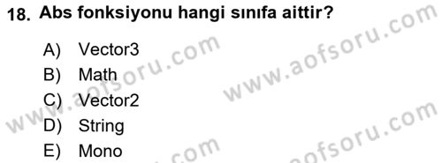 İleri Programlama 1 Dersi 2023 - 2024 Yılı (Vize) Ara Sınav Soruları 18. Soru