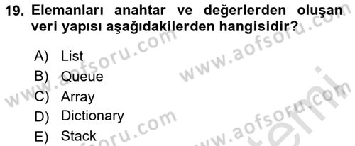 İleri Programlama 1 Dersi 2023 - 2024 Yılı (Vize) Ara Sınav Soruları 19. Soru