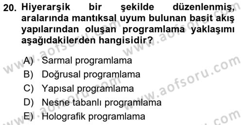 İleri Programlama 1 Dersi 2023 - 2024 Yılı (Vize) Ara Sınav Soruları 20. Soru