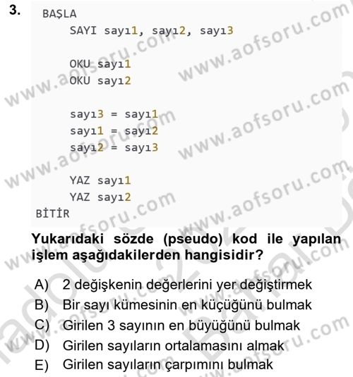 İleri Programlama 1 Dersi 2023 - 2024 Yılı (Vize) Ara Sınav Soruları 3. Soru