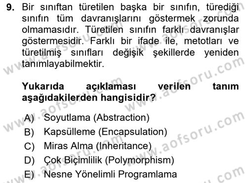 İleri Programlama 1 Dersi 2023 - 2024 Yılı (Vize) Ara Sınav Soruları 9. Soru