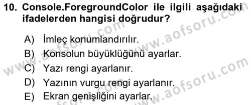 İleri Programlama 1 Dersi 2023 - 2024 Yılı (Final) Dönem Sonu Sınav Soruları 10. Soru