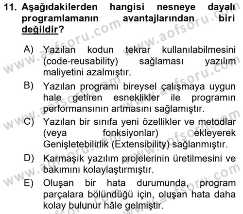 İleri Programlama 1 Dersi 2023 - 2024 Yılı (Final) Dönem Sonu Sınav Soruları 11. Soru