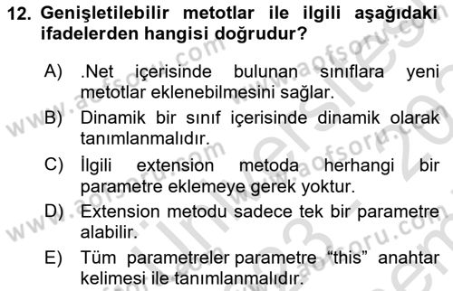 İleri Programlama 1 Dersi 2023 - 2024 Yılı (Final) Dönem Sonu Sınav Soruları 12. Soru