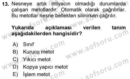 İleri Programlama 1 Dersi 2023 - 2024 Yılı (Final) Dönem Sonu Sınav Soruları 13. Soru