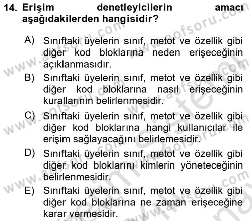 İleri Programlama 1 Dersi 2023 - 2024 Yılı (Final) Dönem Sonu Sınav Soruları 14. Soru