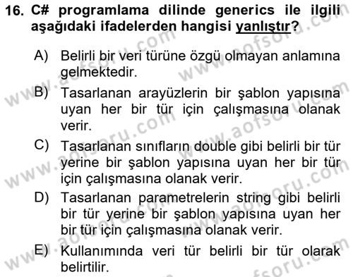 İleri Programlama 1 Dersi 2023 - 2024 Yılı (Final) Dönem Sonu Sınav Soruları 16. Soru