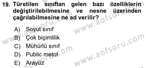 İleri Programlama 1 Dersi 2023 - 2024 Yılı (Final) Dönem Sonu Sınav Soruları 19. Soru