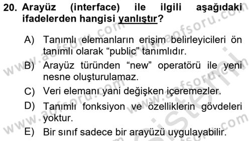 İleri Programlama 1 Dersi 2023 - 2024 Yılı (Final) Dönem Sonu Sınav Soruları 20. Soru