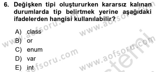 İleri Programlama 1 Dersi 2023 - 2024 Yılı (Final) Dönem Sonu Sınav Soruları 6. Soru