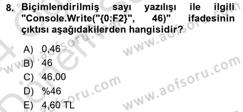 İleri Programlama 1 Dersi 2023 - 2024 Yılı (Final) Dönem Sonu Sınav Soruları 8. Soru