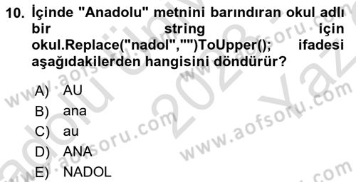 İleri Programlama 1 Dersi 2023 - 2024 Yılı Yaz Okulu Sınav Soruları 10. Soru