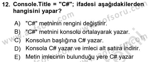 İleri Programlama 1 Dersi 2023 - 2024 Yılı Yaz Okulu Sınav Soruları 12. Soru