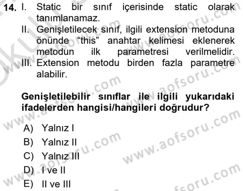 İleri Programlama 1 Dersi 2023 - 2024 Yılı Yaz Okulu Sınav Soruları 14. Soru