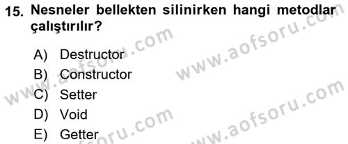 İleri Programlama 1 Dersi 2023 - 2024 Yılı Yaz Okulu Sınav Soruları 15. Soru