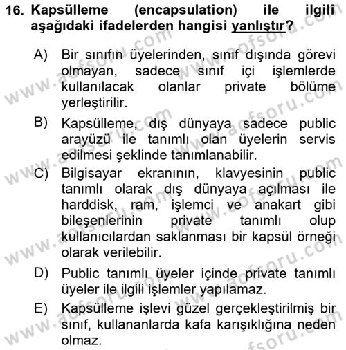 İleri Programlama 1 Dersi 2023 - 2024 Yılı Yaz Okulu Sınav Soruları 16. Soru