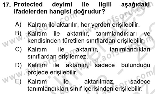 İleri Programlama 1 Dersi 2023 - 2024 Yılı Yaz Okulu Sınav Soruları 17. Soru