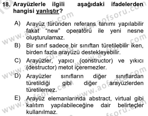 İleri Programlama 1 Dersi 2023 - 2024 Yılı Yaz Okulu Sınav Soruları 18. Soru